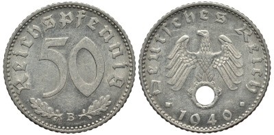 Германия 50 рейхспфеннигов 1940 B KM 96, J.372 алюминий UNC 413-4713