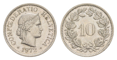 Швейцария 10 раппенов 1972 KM 27 медно-никель 4625-543