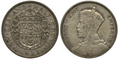 Новая Зеландия 1/2 кроны 1933 Георг V (1910-1936) KM 5 серебро 272-532