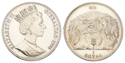 Гибралтар 1 роял 1994 Лучшие друзья человека (собаки) - Пекинес KM 246 медно-никель BU 1524-1714