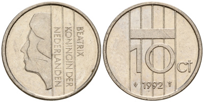 Нидерланды 10 центов 1992 Беатрикс (1980-2013) KM 203 никель    4598-369