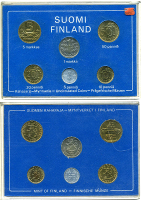 Финляндия набор из 6 монет 1982 официальный годовой набор, в пластиковой запайке KM MS11 (45a, 46-48, 49a, 57) UNC 1-6-4-37