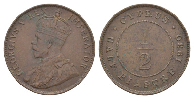 Кипр 1/2 пиастра 1930 Георг V (1910-1936) KM 17 бронза 4127-1211