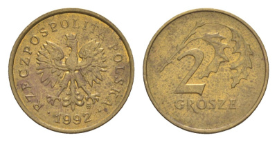 Польша 2 гроша 1992 Y 277 марганец латунь aUNC 4625-149