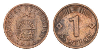 Латвия 1 сантим 1992 KM 15 сталь плакированная медью 105-317