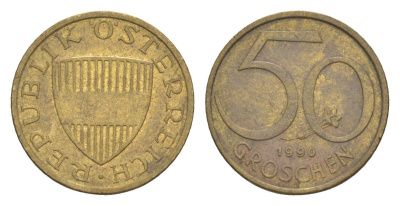 Австрия 50 грошей 1990 KM 2885 алюминиевая бронза 4532-169