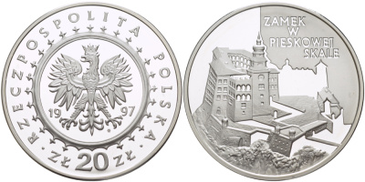 Польша 20 злотых 1997 MW, замок Пескова-Скала XIV век KM 332 серебро PROOF 1080-5-51