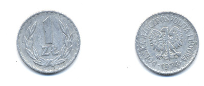 ПОЛЬША 1 ЗЛОТЫЙ 1974 KM 49.1 алюминий 4379-1335