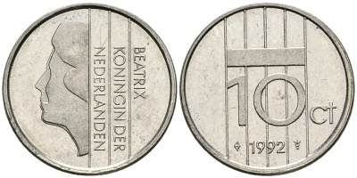 НИДЕРЛАНДЫ 10 ЦЕНТОВ 1992 БЕАТРИКС KM 203 никель 96-542