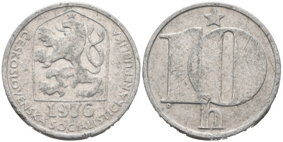 ЧЕХОСЛОВАКИЯ 10 ГЕЛЛЕРОВ 1976 СОЦИАЛИСТИЧЕСКАЯ РЕСПУБЛИКА KM 80 алюминий 75-919