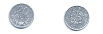 ПОЛЬША 20 ГРОШЕЙ 1975 KM 47 алюминий 4379-549