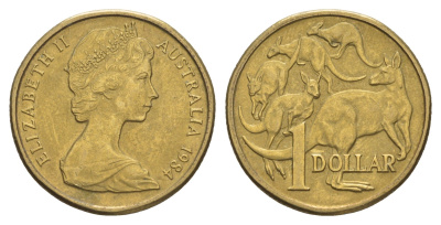 Австралия 1 доллар 1984 Елизавета II (1952-2022), кенгуру KM 77 алюминиевая бронза 4657-157