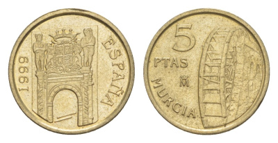 Испания 5 песет 1999 Мурсия KM 1008 алюминиевая бронза 4632-348