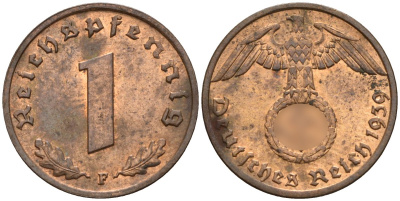 Германия 1 рейхспфенниг 1939 F KM 89, J. 361 бронза 4147-1218