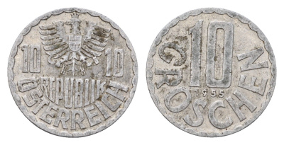 Австрия 10 грошей 1955 KM 2878 алюминий 4669-665