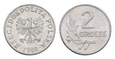 Польша 2 гроша 1949 Y 40 алюминий aUNC 4674-935