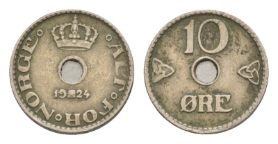 Норвегия 10 эре 1924 Хокон VII (1905-1957) KM 383 медно-никель 4632-1123