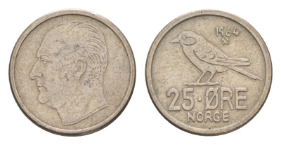 Норвегия 25 эре 1964 Улаф V (1957-1991) KM 407 медно-никель 4632-1238
