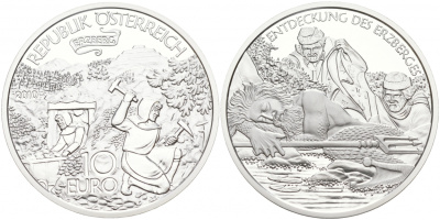 Австрия 10 евро 2010 серии сказки и легенды, открытие горы Эрцберг (железная гора) в Штирии KM 3185 серебро PROOF 00-000-00