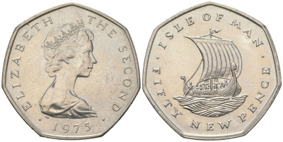 Остров Мэн 50 пенсов 1975 Елизавета II (1952-2022) KM 24 медно-никель UNC 4619-137
