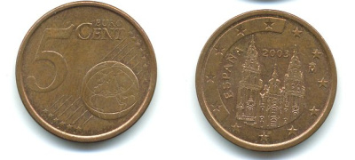 ИСПАНИЯ 5 ЕВРОЦЕНТОВ 2003 KM 1042 сталь плакированная медью 29-1167