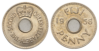 Фиджи 1 пенни 1956 Елизавета II (1952-2022) KM 21 медно-никель UNC 4686-854
