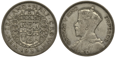 Новая Зеландия 1/2 кроны 1933 Георг V (1910-1936) KM 5 серебро 272-633