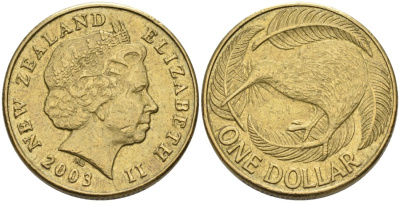 Новая Зеландия 1 доллар 2003 Елизавета II (1952-2022), птица киви  KM 120 алюминиевая бронза 35-1013