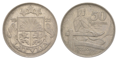 Латвия 50 сантимов 1922 год-тип KM 6 никель 4657-754