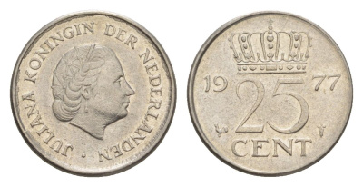 Нидерланды 25 центов 1977 KM 183 никель 4632-437