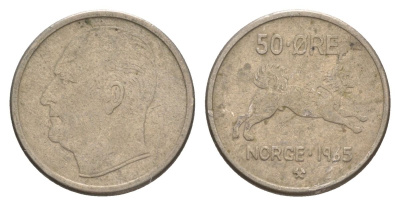 Норвегия 50 эре 1965 Улаф V (1957-1991) KM 408 медно-никель 4635-433