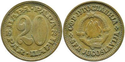 Югославия 20 пара 1973 KM 45 медь цинк 60-237