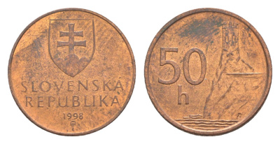 Словакия 50 геллеров 1998 MK KM 35 сталь плакированная медью aUNC 4124-725
