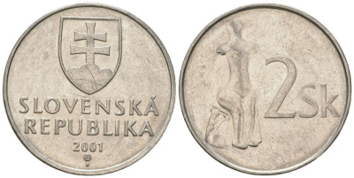 Словакия 2 кроны 2001 MK KM 13 сталь плакировнная никелем aUNC 4586-1225