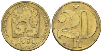 Чехословакия 20 геллеров 1984 KM 74 латунь 4115-948