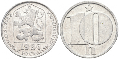 ЧЕХОСЛОВАКИЯ 10 ГЕЛЛЕРОВ 1986 СОЦИАЛИСТИЧЕСКАЯ РЕСПУБЛИКА KM 80 алюминий 44-1037