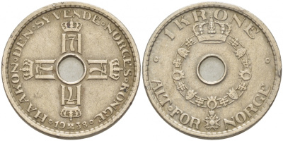 НОРВЕГИЯ 1 КРОНА 1938 KM 385 медно-никель 4402-313