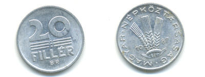 ВЕНГРИЯ 20 ФИЛЛЕРОВ 1987 НАРОДНАЯ РЕСПУБЛИКА (1949-1989) KM 573 алюминий 83-1544
