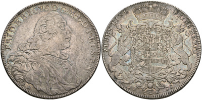 Бранденбург-Байрейт 1 талер 1755 Фридрих III (1735-1763), из коллекции Грубера, аукцион WAG 15, 2000 год Dav. 2035  серебро    10-020-47