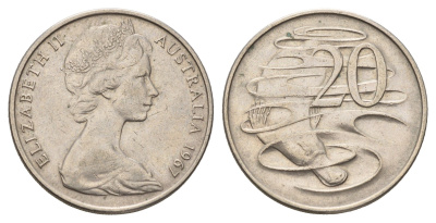 Австралия 20 центов 1967 Елизавета II (1952-2022), утконос KM 66 медно-никель 4671-453