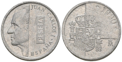 Испания 1 песета 1990 M, Хуан Карлос I (1975-2014) KM 832 алюминий 4602-1143