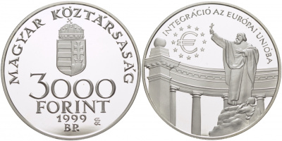 Венгрия 3000 форинтов 1999 интеграция в Европейский Союз KM 735 серебро PROOF 05-091-11