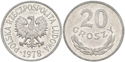 ПОЛЬША 20 ГРОШЕЙ 1978 MW KM A47 алюминий XF 188-758