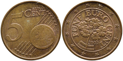 АВСТРИЯ 5 ЕВРОЦЕНТОВ 2003 KM 3084 сталь плакированная медью 4391-236