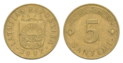 Латвия 5 сантимов 2007 KM 16 никель латунь 3999-1128
