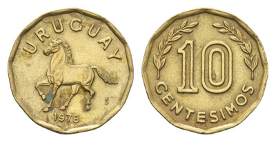 Уругвай 10 сентесимо 1978 KM 66 алюминиевая бронза 4664-367
