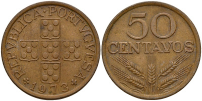 Португалия 50 сентаво 1973 KM 596 бронза 212-755