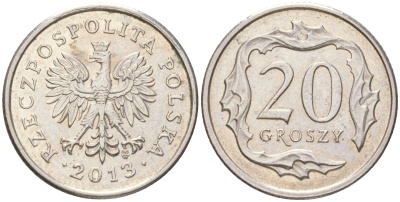 Польша 20 грошей 2013 Y 280 медно-никель UNC 4614-334