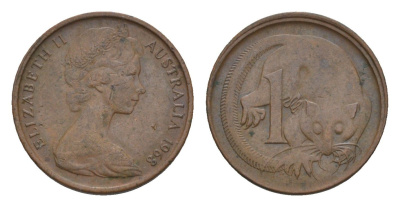 Австралия 1 цент 1968 Елизавета II (1952-2022), молодой портрет, опоссум KM 62 бронза 4655-1165