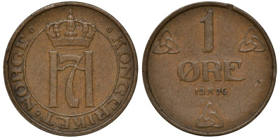 НОРВЕГИЯ 1 ЭРЕ 1926 ХОКОН VII (1905-1957) KM 367 бронза 72-1035